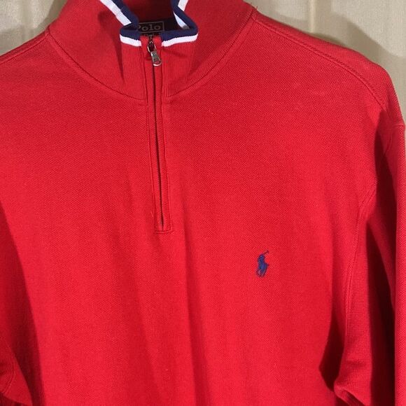 Polo By Ralph Lauren 💯 Cotton Men’s Sweater Pullover Red 1/4 Zip - Picture 4 of 16